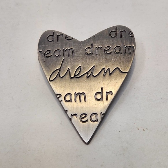 Sandra Magsamen Jewelry - Sandra Magsamen Pewter Heart Dream Brooch Pin Matte Silver Tone Inspirational
